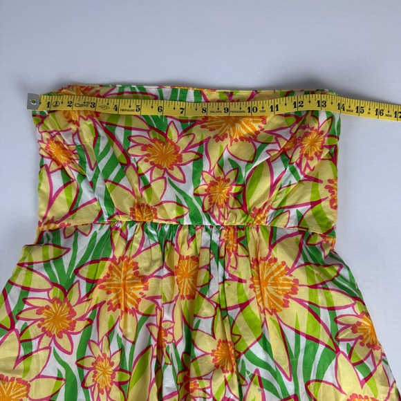 Lilly Pulitzer Wyatt Strapless Cotton Sun Dress Yellow Green Daffodils Size 0 - Picture 4 of 9